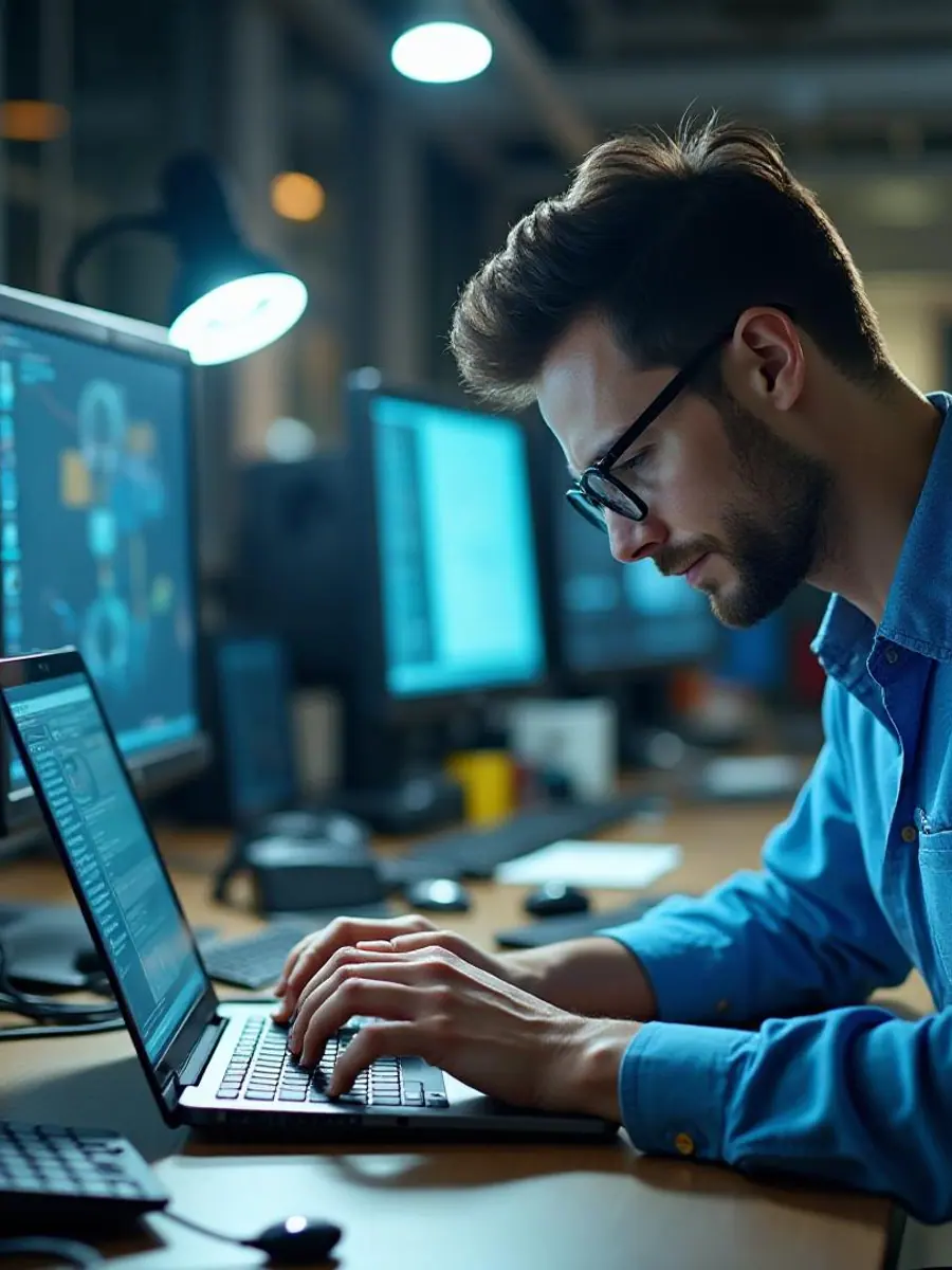 Banco tecnico con notebook e componenti per assistenza PC